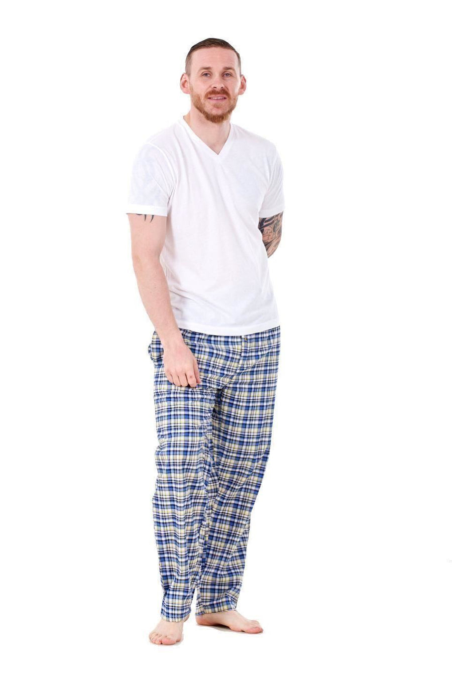 Mens Pyjama Bottoms Cotton Check Lounge Pants Elastic Waist Sleepwear