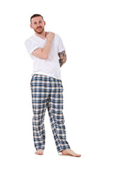 Mens Pyjama Bottoms Cotton Check Lounge Pants Elastic Waist Sleepwear