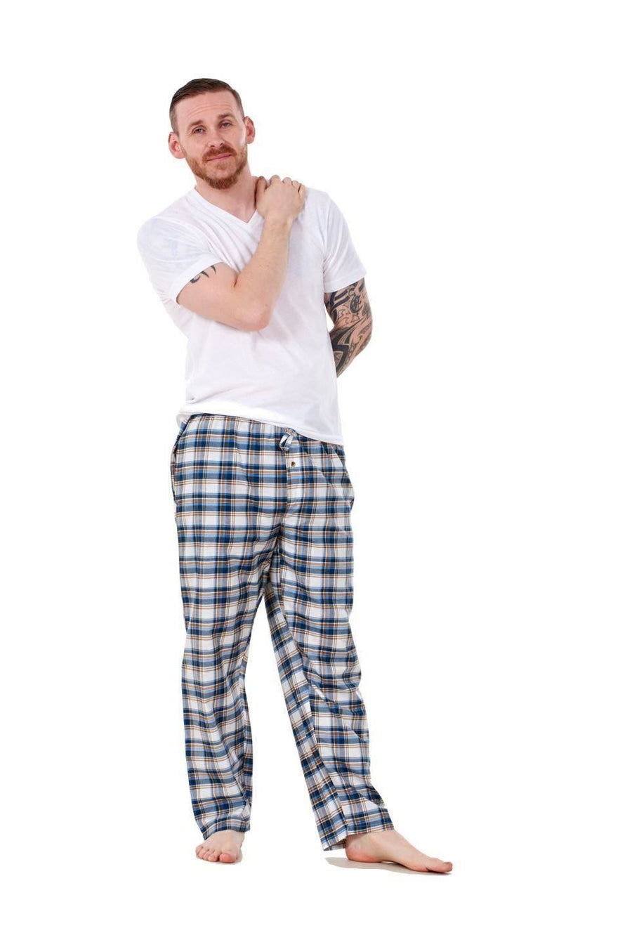 Mens Pyjama Bottoms Cotton Check Lounge Pants Elastic Waist Sleepwear