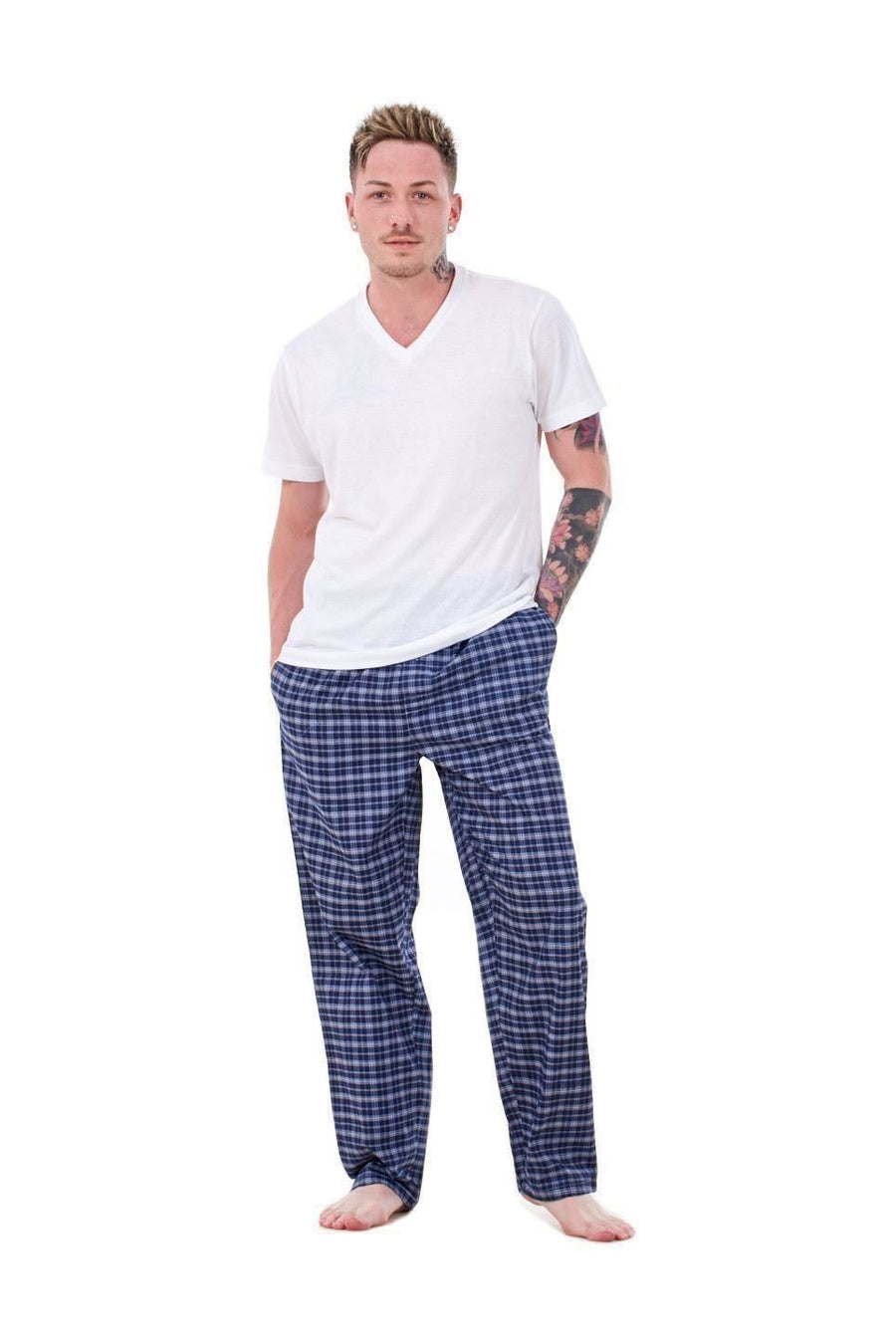 Mens Pyjama Bottoms Cotton Check Lounge Pants Elastic Waist Sleepwear