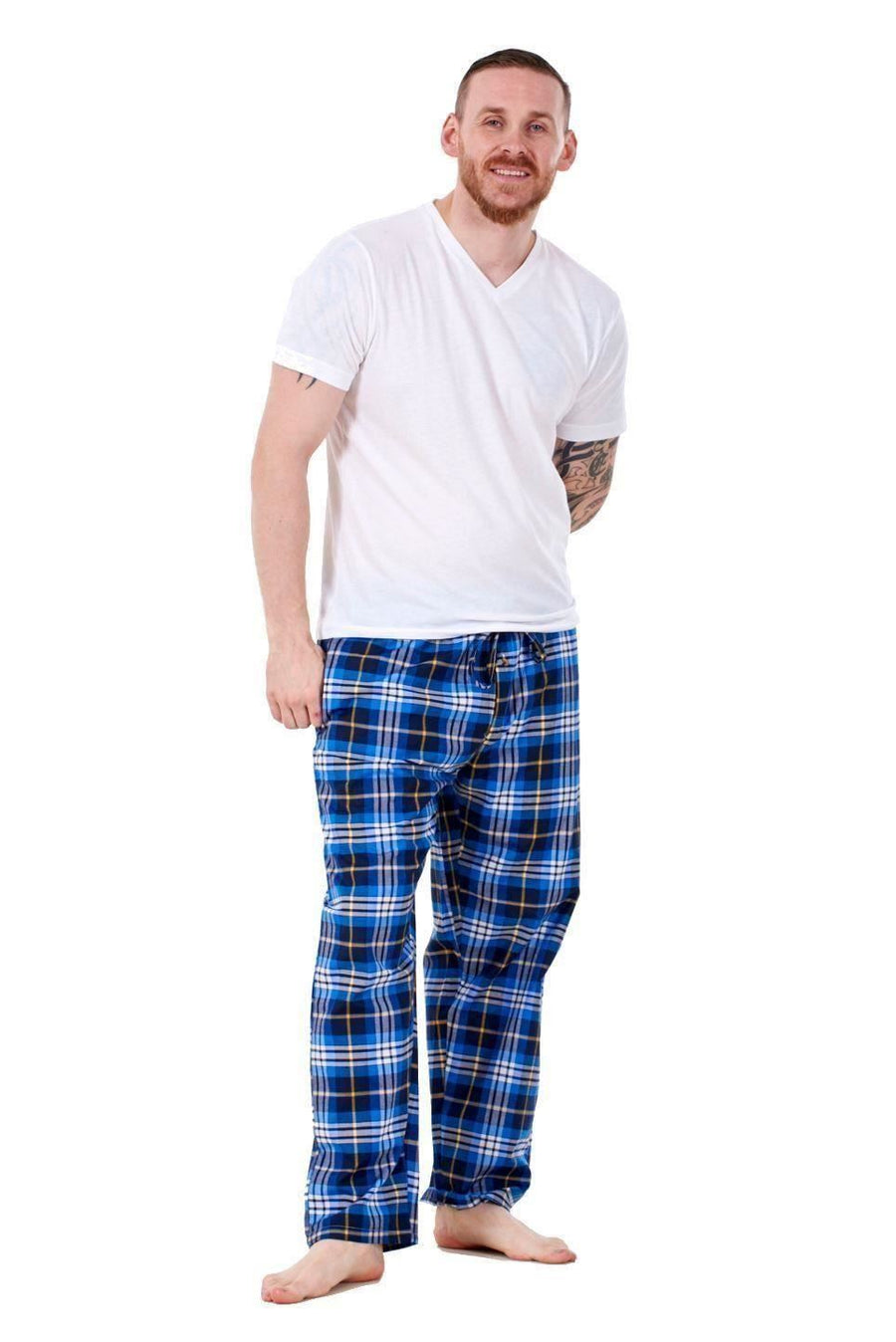 Mens Pyjama Bottoms Cotton Check Lounge Pants Elastic Waist Sleepwear
