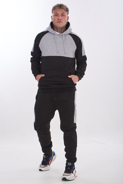 Mens Tracksuit Set Colour Block Hoodie Joggers Cotton Fleece