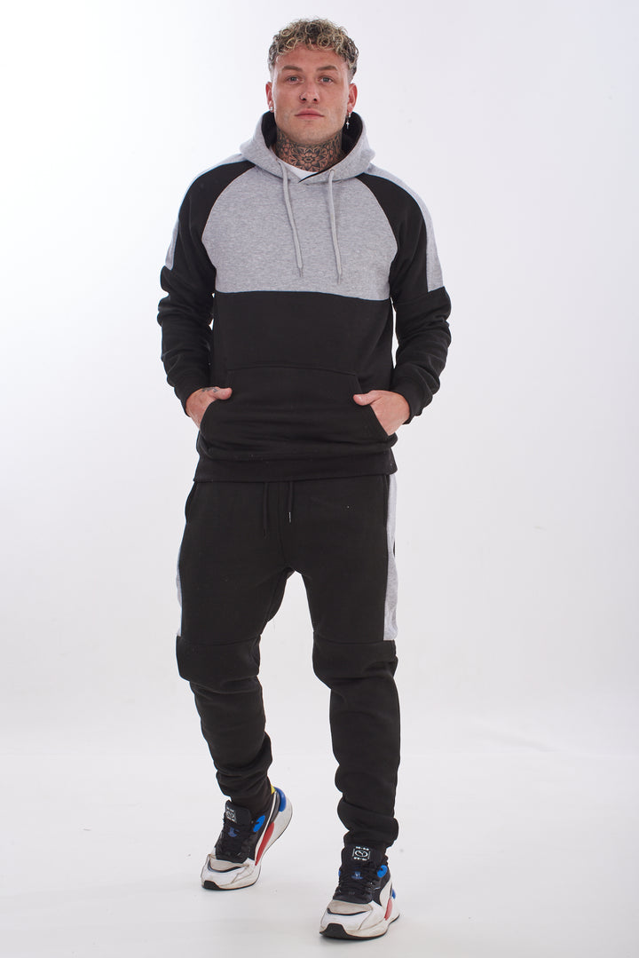 Mens Tracksuit Set Colour Block Hoodie Joggers Cotton Fleece