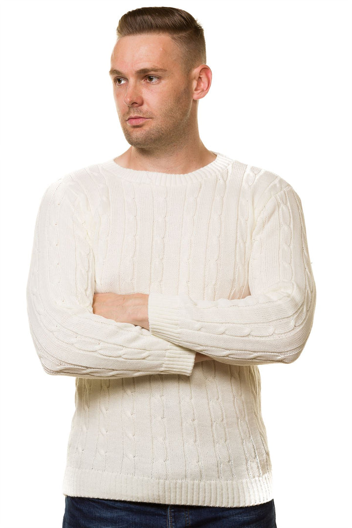 Mens Pattern Free Cable Knit Sweater