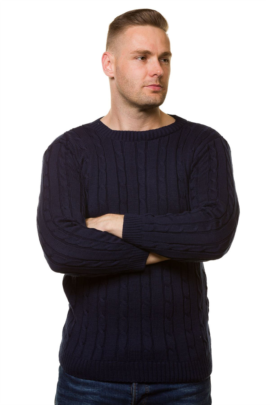 Mens Cable Knit Sweater Long Sleeve Round Neck Top