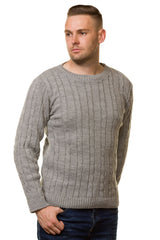Mens Cable Knit Sweater Long Sleeve Round Neck Top