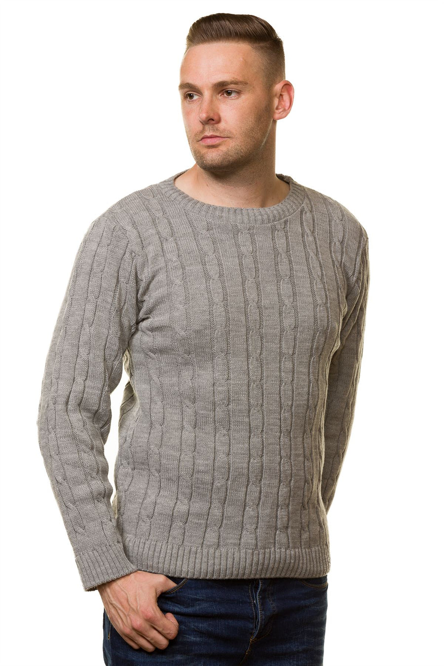 Mens Cable Knit Sweater Long Sleeve Round Neck Top