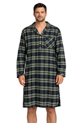 Mens Plaid Flannel Nightshirt Cotton Blend Long Sleeve Button Sleep Shirt Grandad Style Nightwear M-5XL