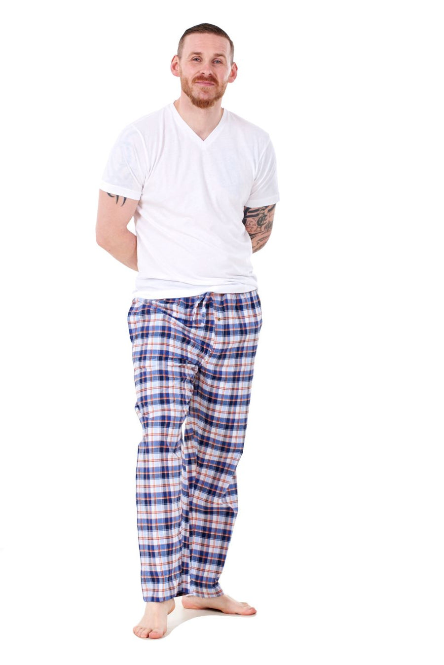 Mens Pyjama Bottoms Cotton Check Lounge Pants Elastic Waist Sleepwear