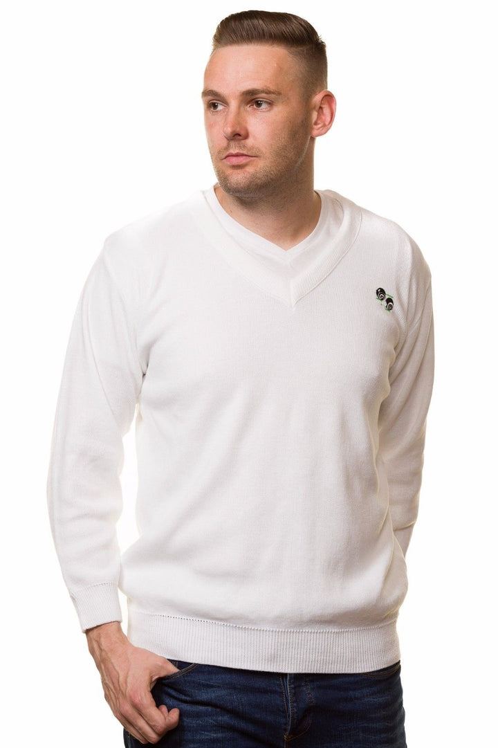 Mens Ribbed White Cardigan Jumper