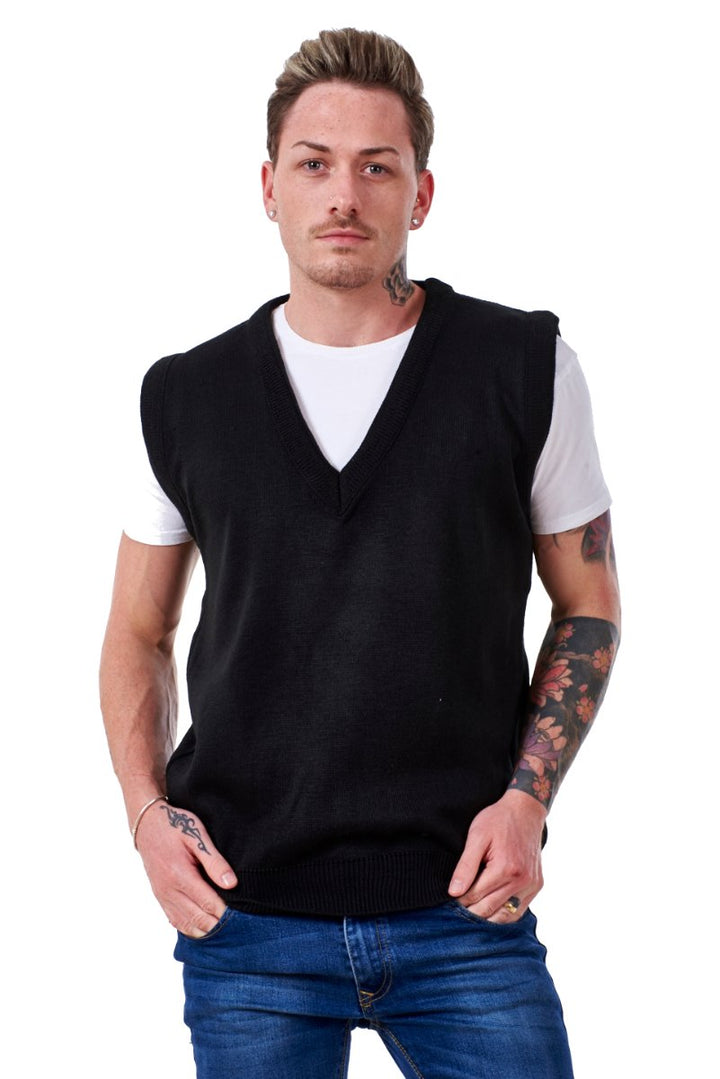 Men’s Plain Knitted V Neck Classic Sleeveless Cardigans Tops Jumpers Size S-5XL