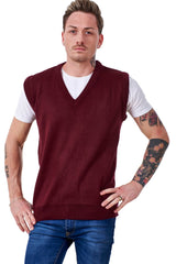 Men’s Plain Knitted V Neck Classic Sleeveless Cardigans Tops Jumpers Size S-5XL
