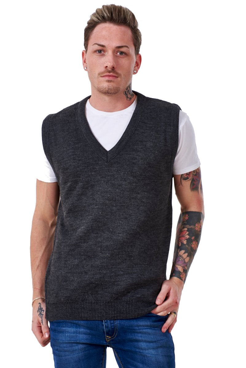 Men’s Plain Knitted V Neck Classic Sleeveless Cardigans Tops Jumpers Size S-5XL