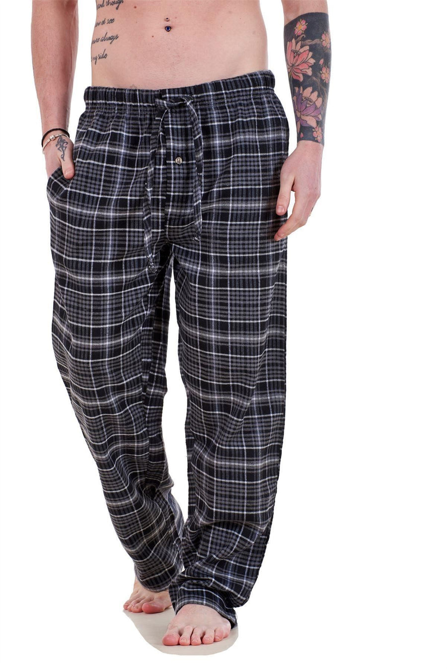 Mens Flannel Pyjama Bottoms Brushed Cotton Check Lounge Pants Nightwear M to 5XL