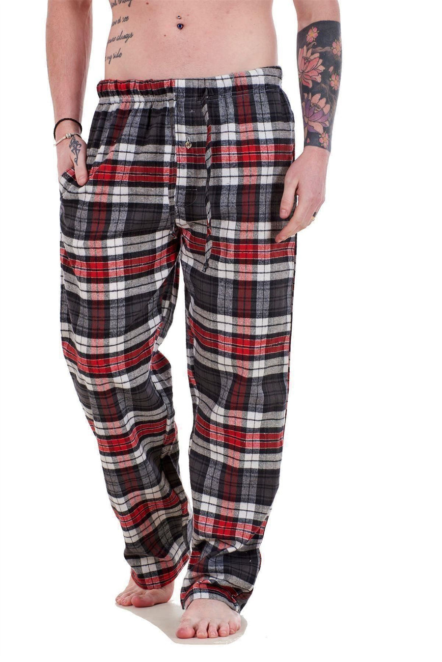 Mens Flannel Pyjama Bottoms Brushed Cotton Check Lounge Pants Nightwear M to 5XL