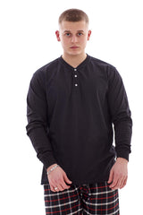 Mens Ribbed Cuff Jersey Cotton Henley Shirt
