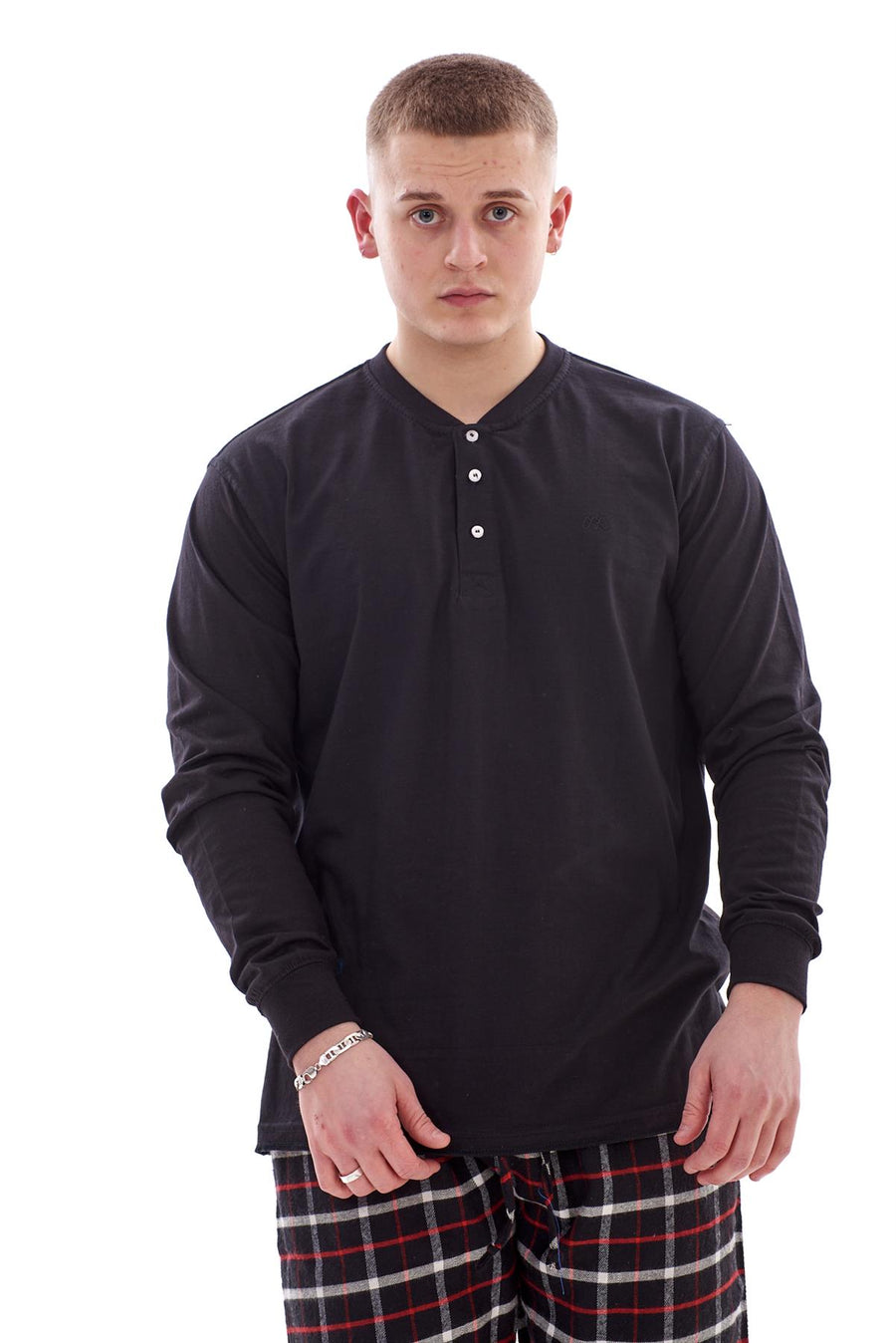 Mens Ribbed Cuff Jersey Cotton Henley Shirt