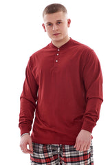 Mens Ribbed Cuff Jersey Cotton Henley Shirt