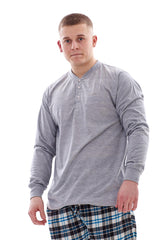 Mens Ribbed Cuff Jersey Cotton Henley Shirt