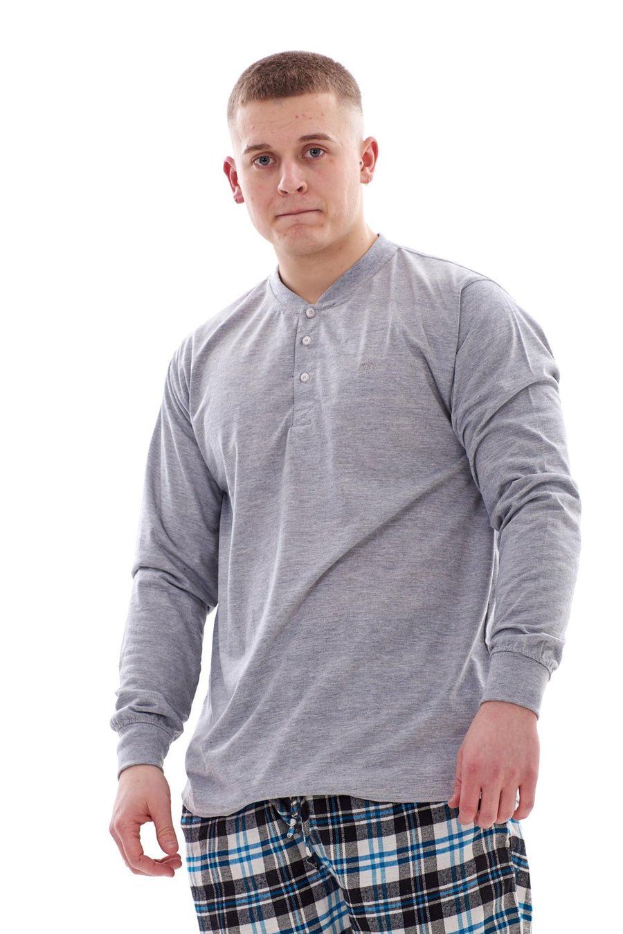 Mens Ribbed Cuff Jersey Cotton Henley Shirt