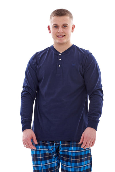 Mens Ribbed Cuff Jersey Cotton Henley Shirt
