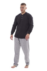 Mens Pyjama Set Henley Top Lightweight Loungewear