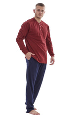 Mens Pyjama Set Henley Top Lightweight Loungewear