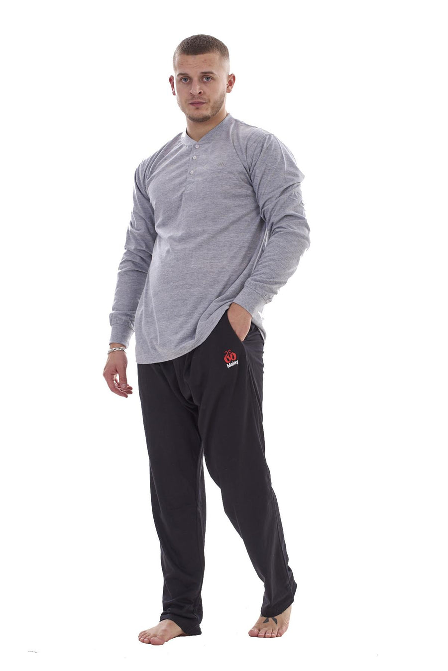 Mens Pyjama Set Henley Top Lightweight Loungewear