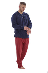 Mens Pyjama Set Henley Top Lightweight Loungewear