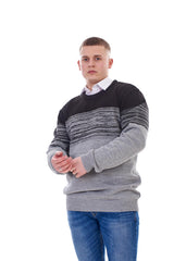 Mens Striped Pullover Knitted Crew Neck Jumper