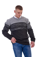 Mens Striped Pullover Knitted Crew Neck Jumper