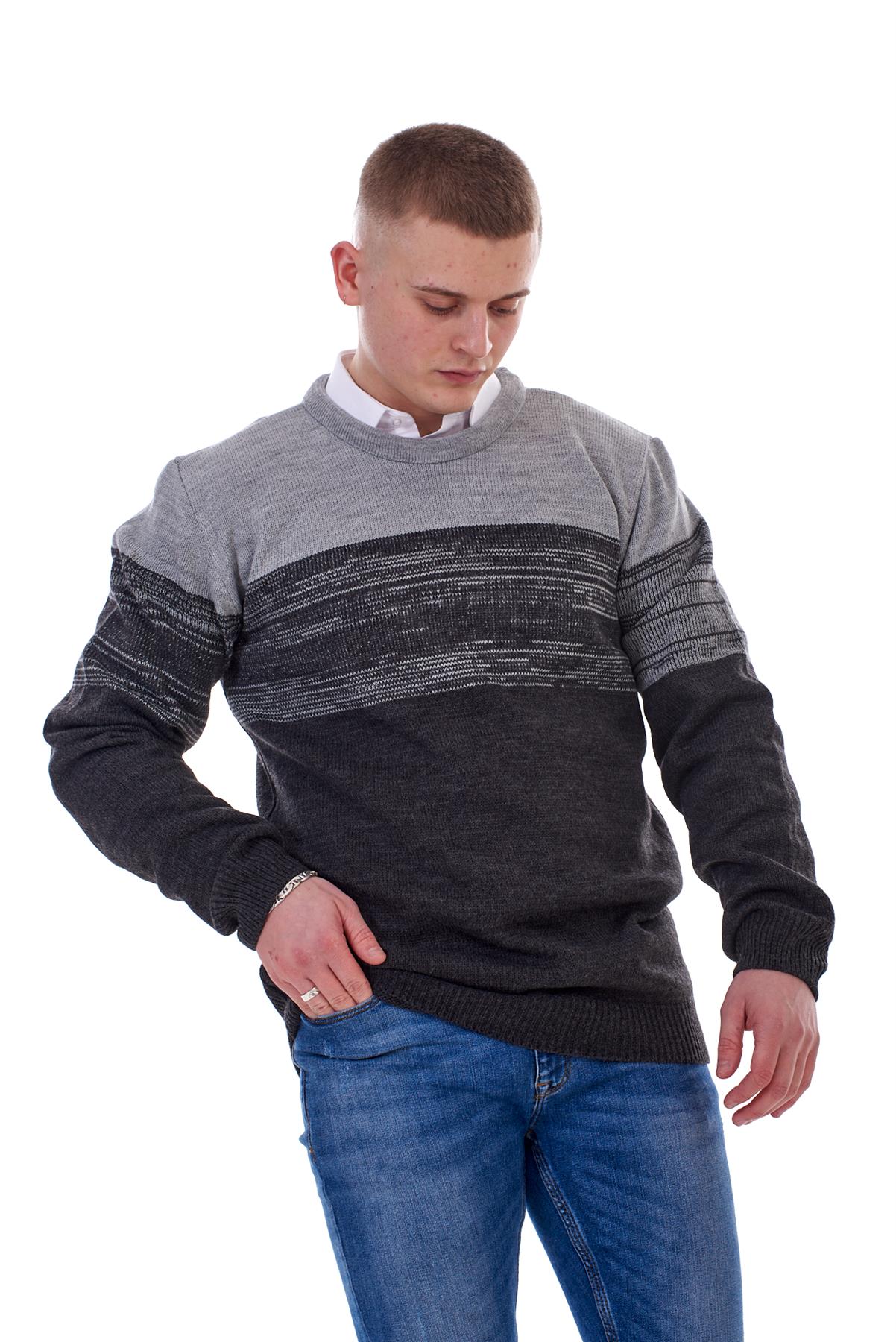 Mens Striped Pullover Knitted Crew Neck Jumper