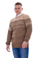 Mens Striped Pullover Knitted Crew Neck Jumper