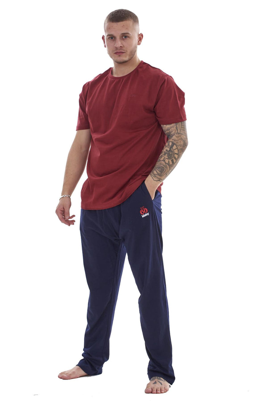 Mens Cotton Pyjama Set Jersey Top Pants Loungewear