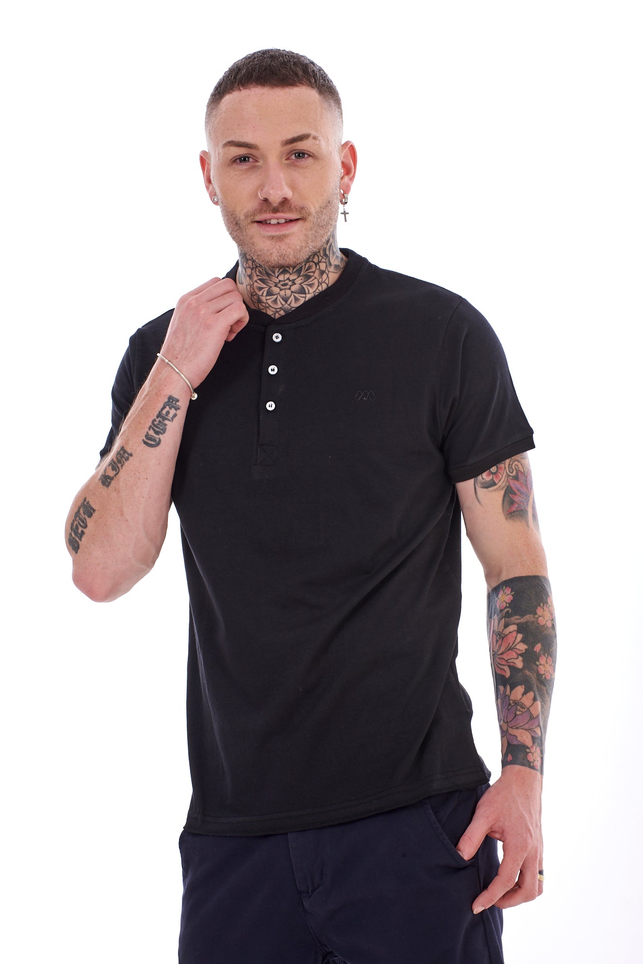 Mens Slim Fit Henley T Shirt Cotton