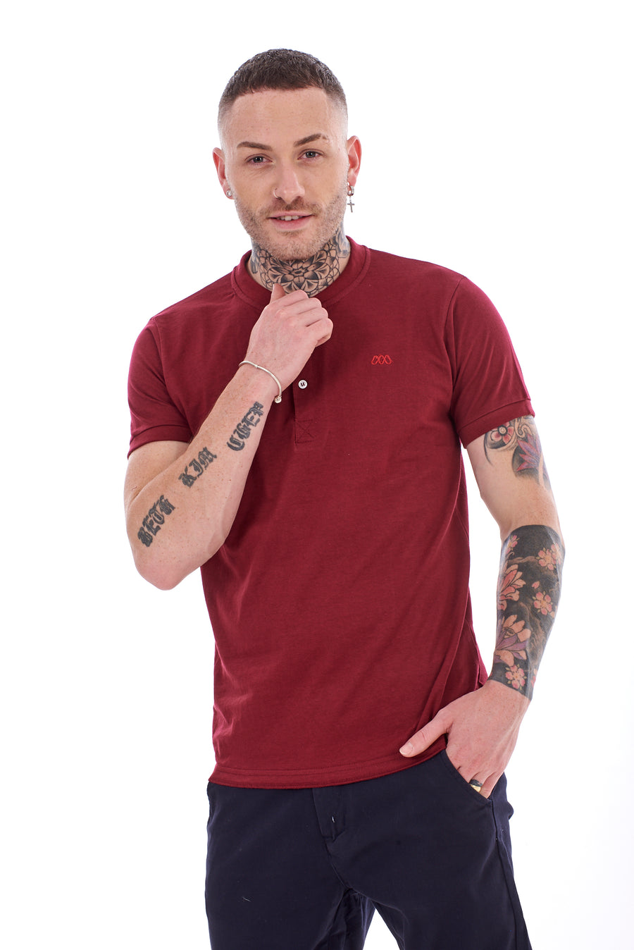 Mens Slim Fit Henley T Shirt Cotton