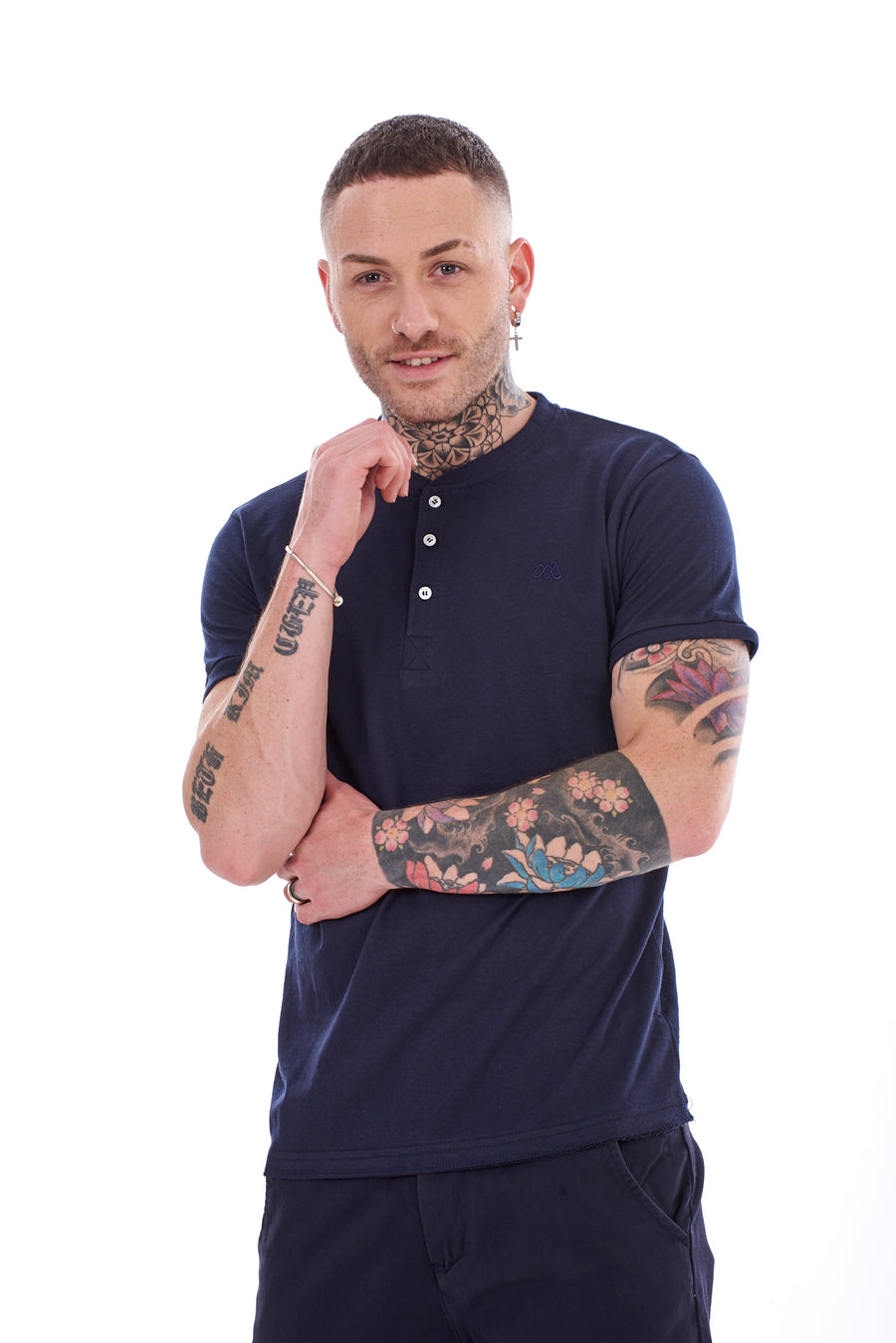 Mens Slim Fit Henley T Shirt Cotton