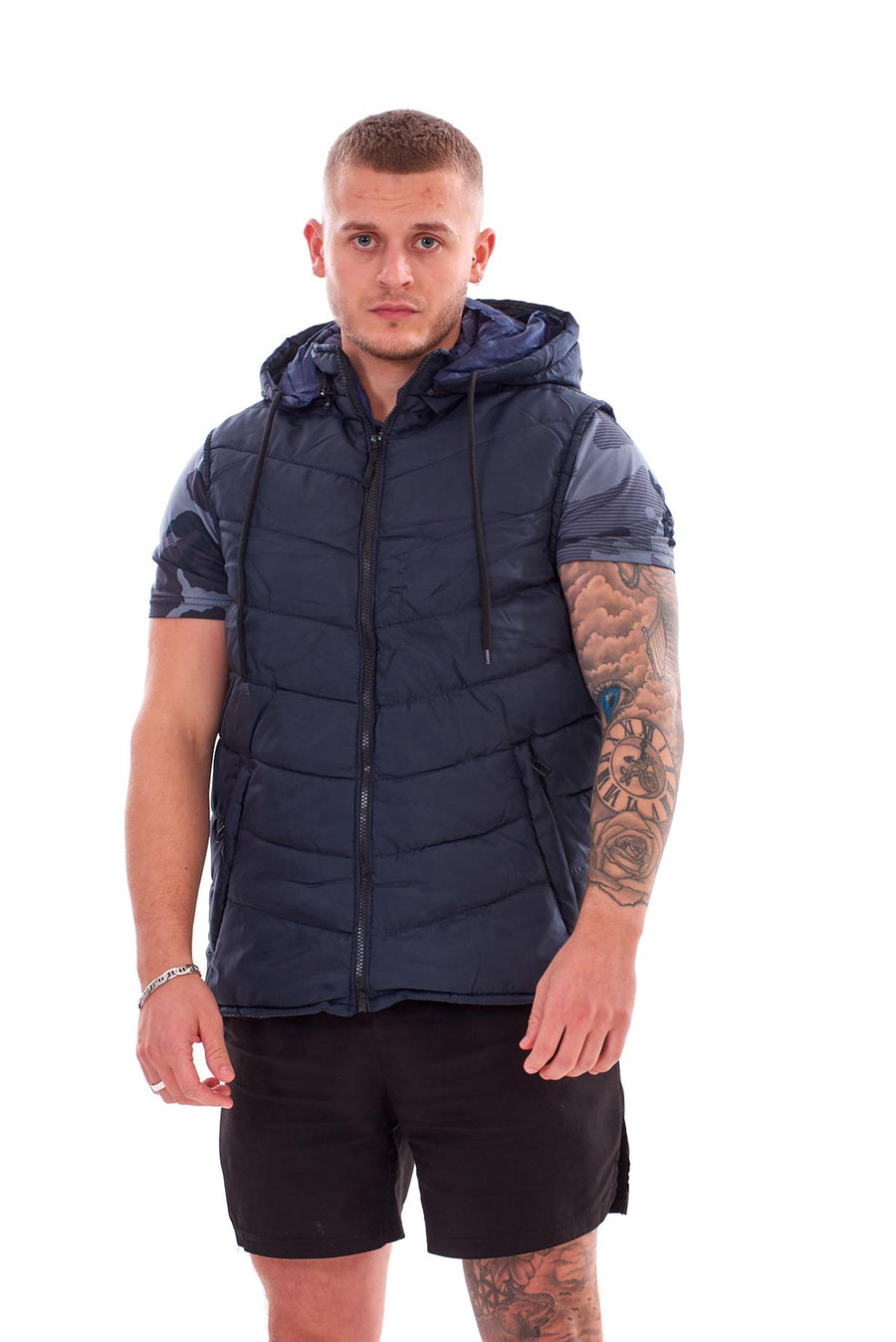 Men Padded Sleeveless Hooded Gilet Vest Jacket