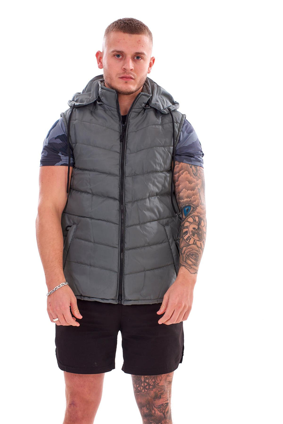Men Padded Sleeveless Hooded Gilet Vest Jacket