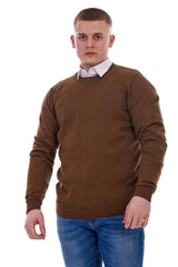 Mens Knitted Pullover Plain Crew Neck Jumper