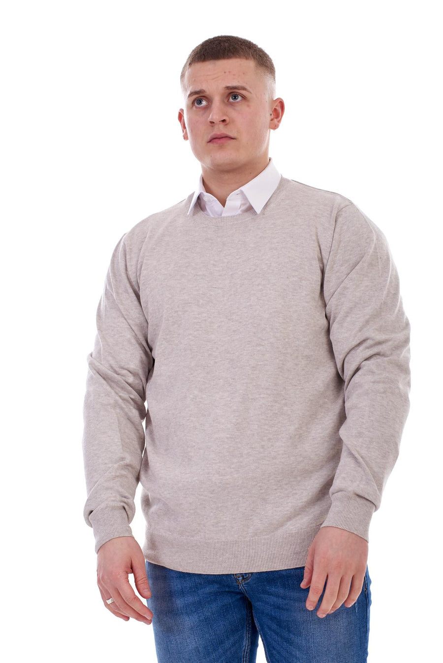 Mens Knitted Pullover Plain Crew Neck Jumper