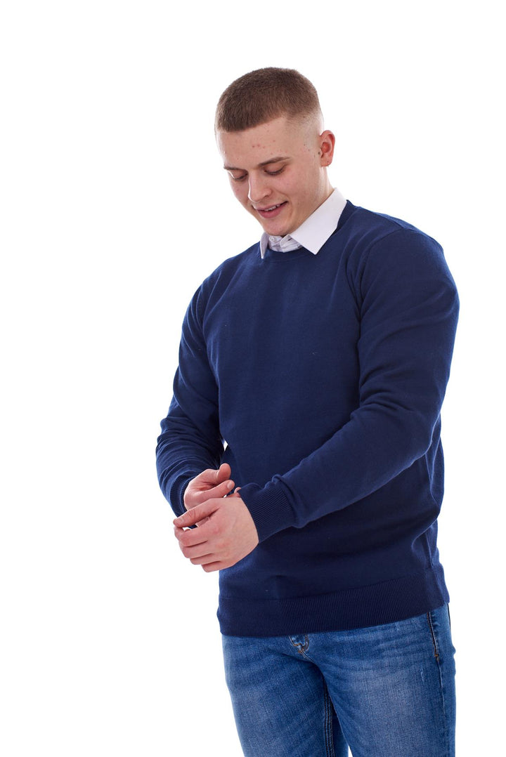 Mens Knitted Pullover Plain Crew Neck Jumper