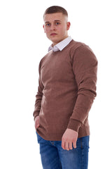 Mens Knitted Pullover Plain Crew Neck Jumper