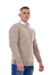 Mens Knitted Pullover Plain Crew Neck Jumper