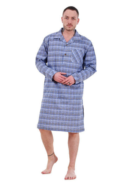Mens Nightshirts Woven Check Cotton Blend Loungewear Regular Big Size M to 5XL