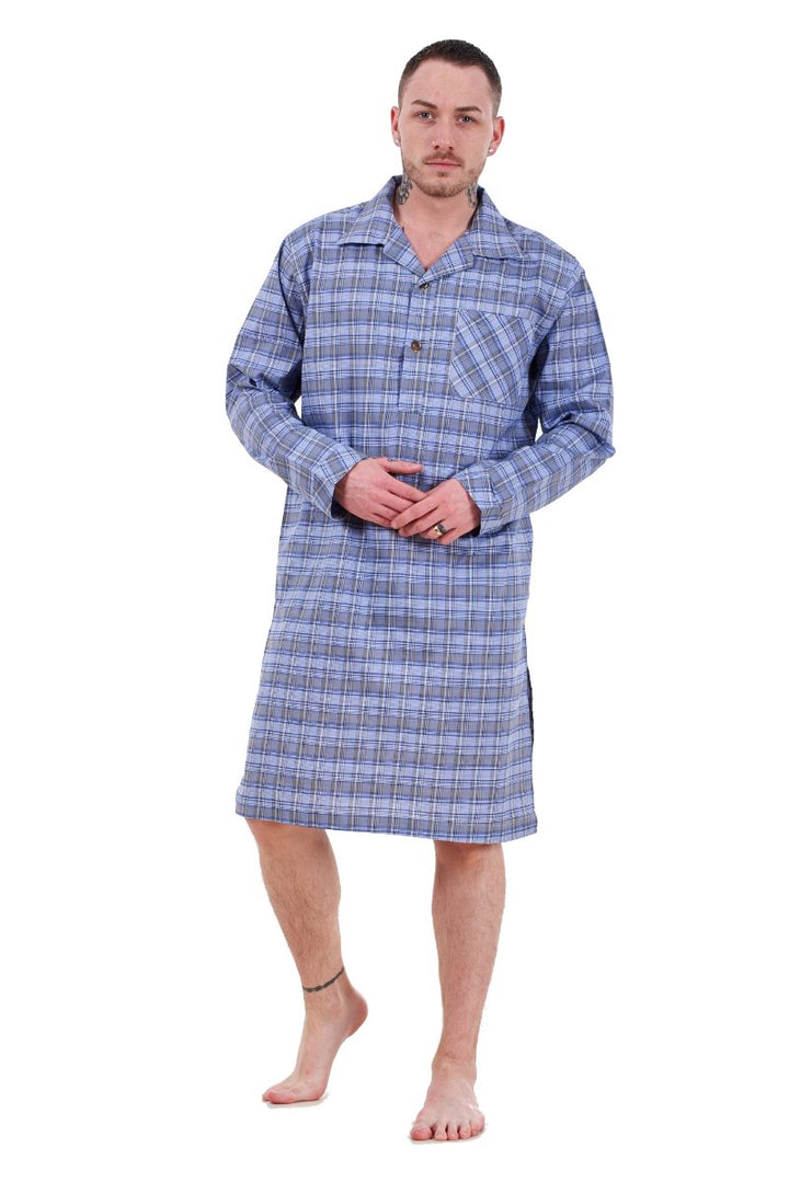 Mens Nightshirts Woven Check Cotton Blend Loungewear Regular Big Size M to 5XL