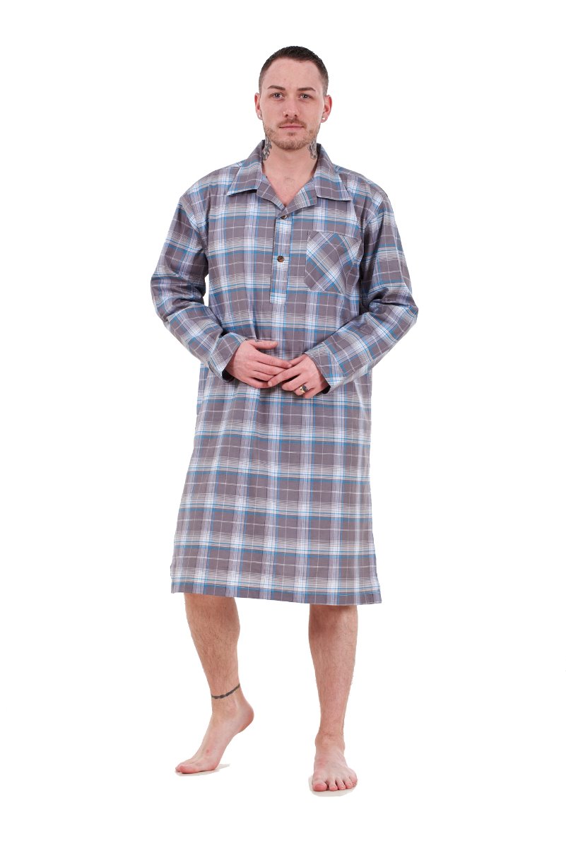 Mens Nightshirts Woven Check Cotton Blend Loungewear Regular Big Size M to 5XL