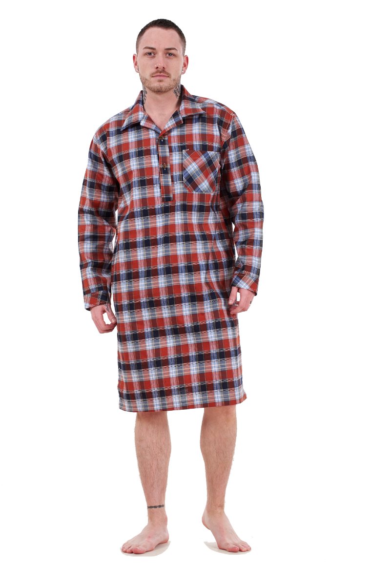 Mens Nightshirts Woven Check Cotton Blend Loungewear Regular Big Size M to 5XL