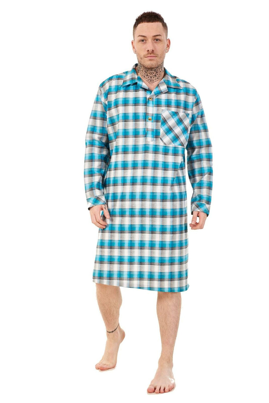 Mens Nightshirts Woven Check Cotton Blend Loungewear Regular Big Size M to 5XL