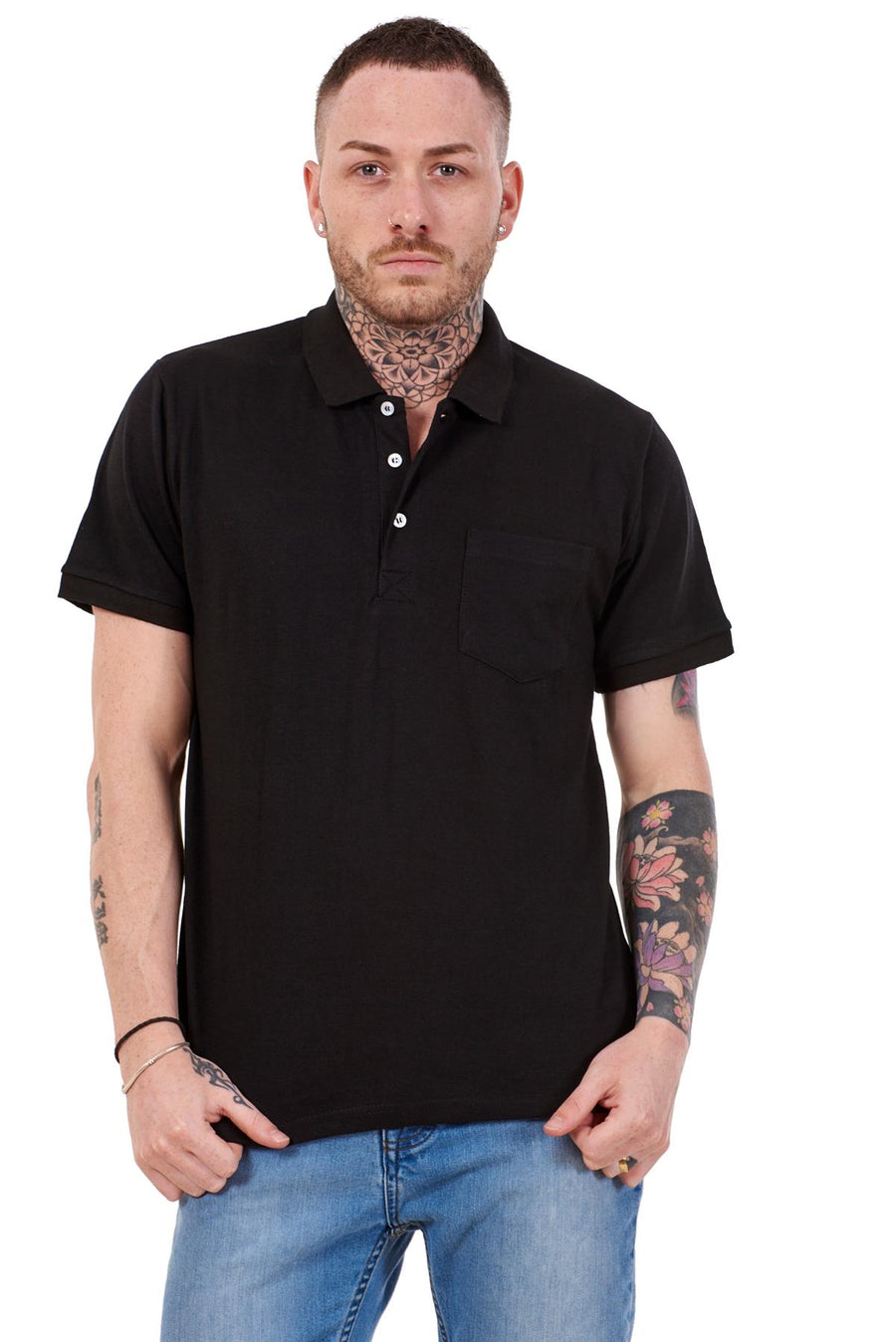 Men Polo Ribbed Collar T Shirt Cotton